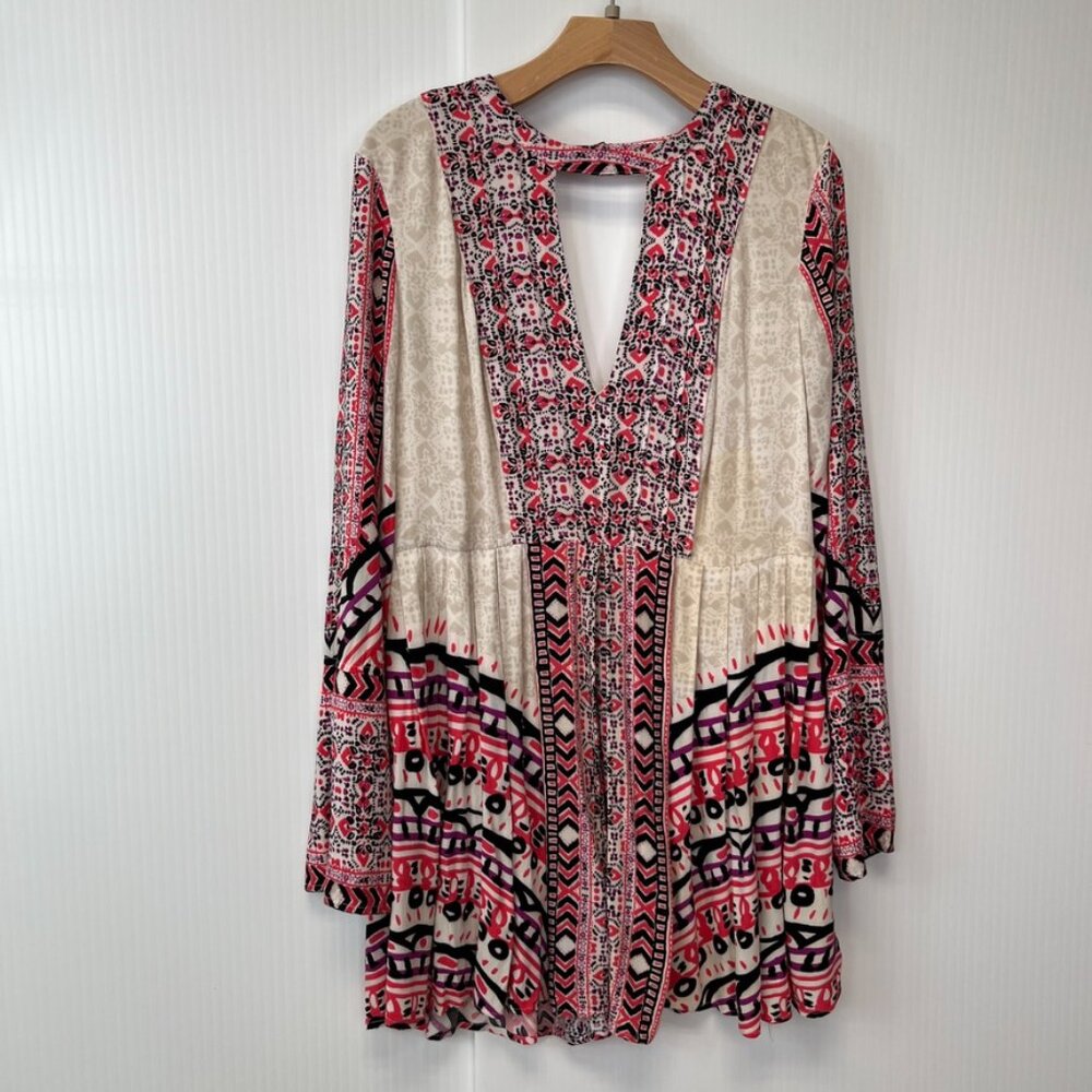 Free People Women Dress 10 Deep V Keyhole Cutout Pocket Pleat Work Party Core Go